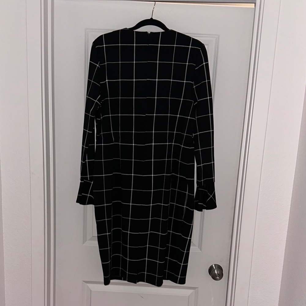 IMAN Global Chic Touch of Gold Power Ponte Bell-Sleeve Dress Windowpane Size XL - Picture 6 of 10